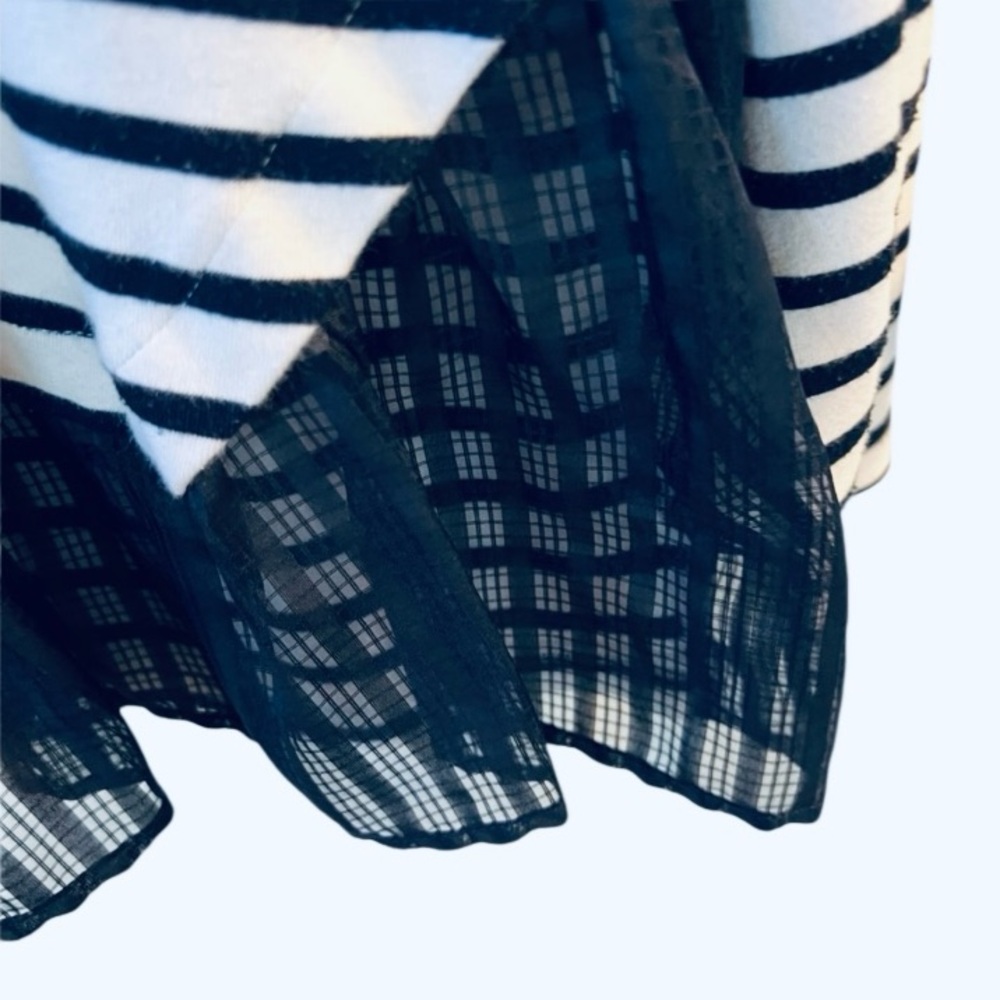 Pleione 90’s Y2K Women Stripe Long Sleeve Top with Lace Hem Navy Blue White Sz L - Picture 3 of 4